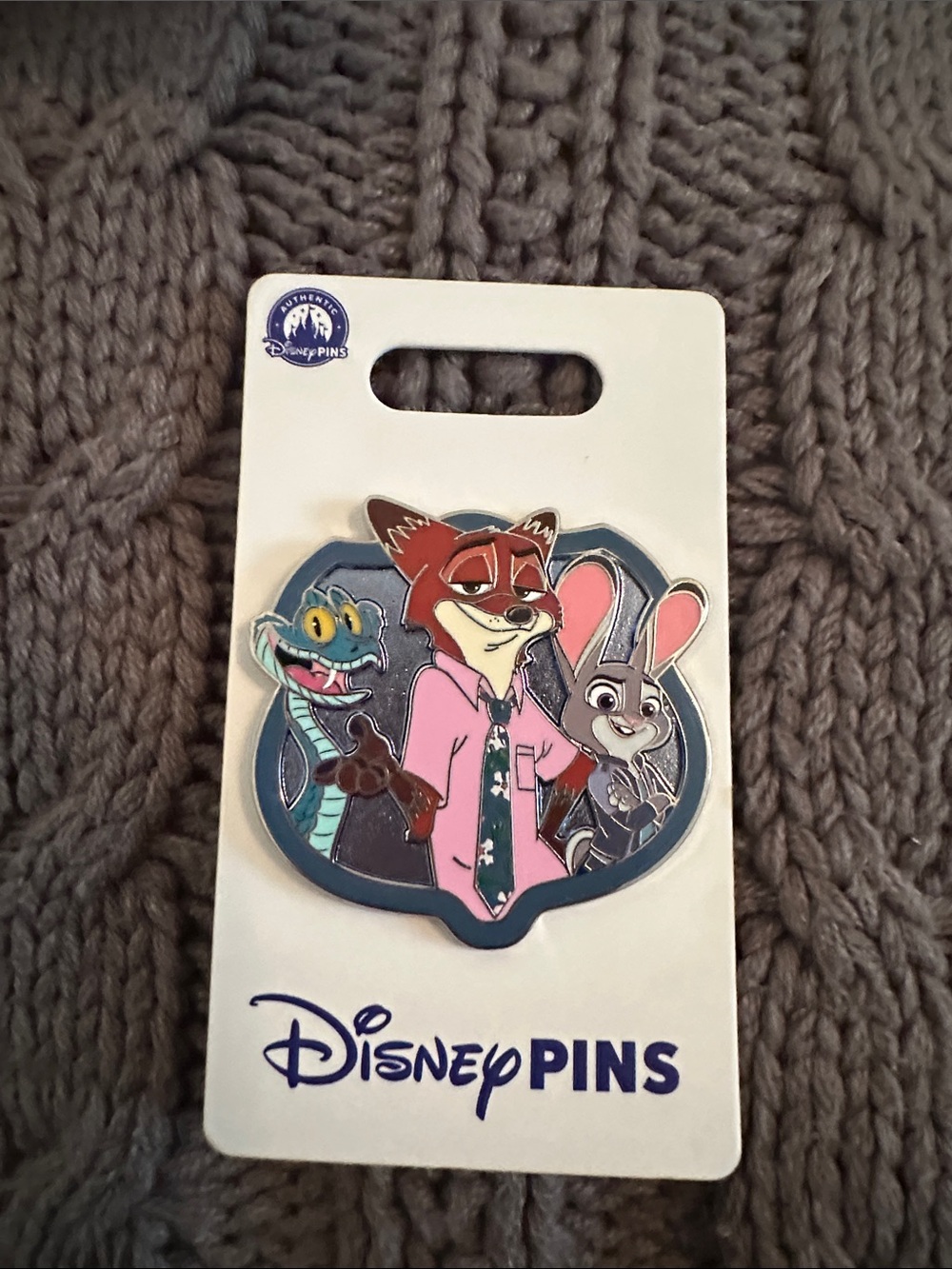 Disney Zootopia Enamel Pin Featuring Nick, Judy & Flash - Pink, Blue, Gray